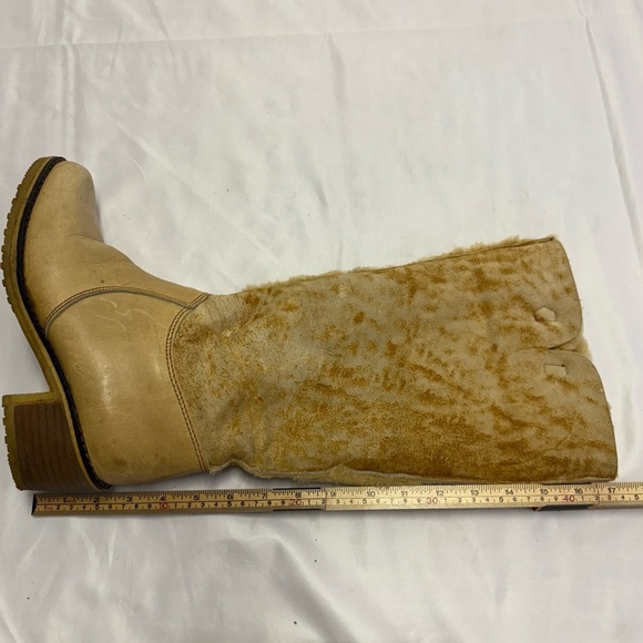 Blondo 70’s Vintage Women’s 9 Shearling Leather Sheepskin Boots Stacked Heel Rad - Picture 14 of 16